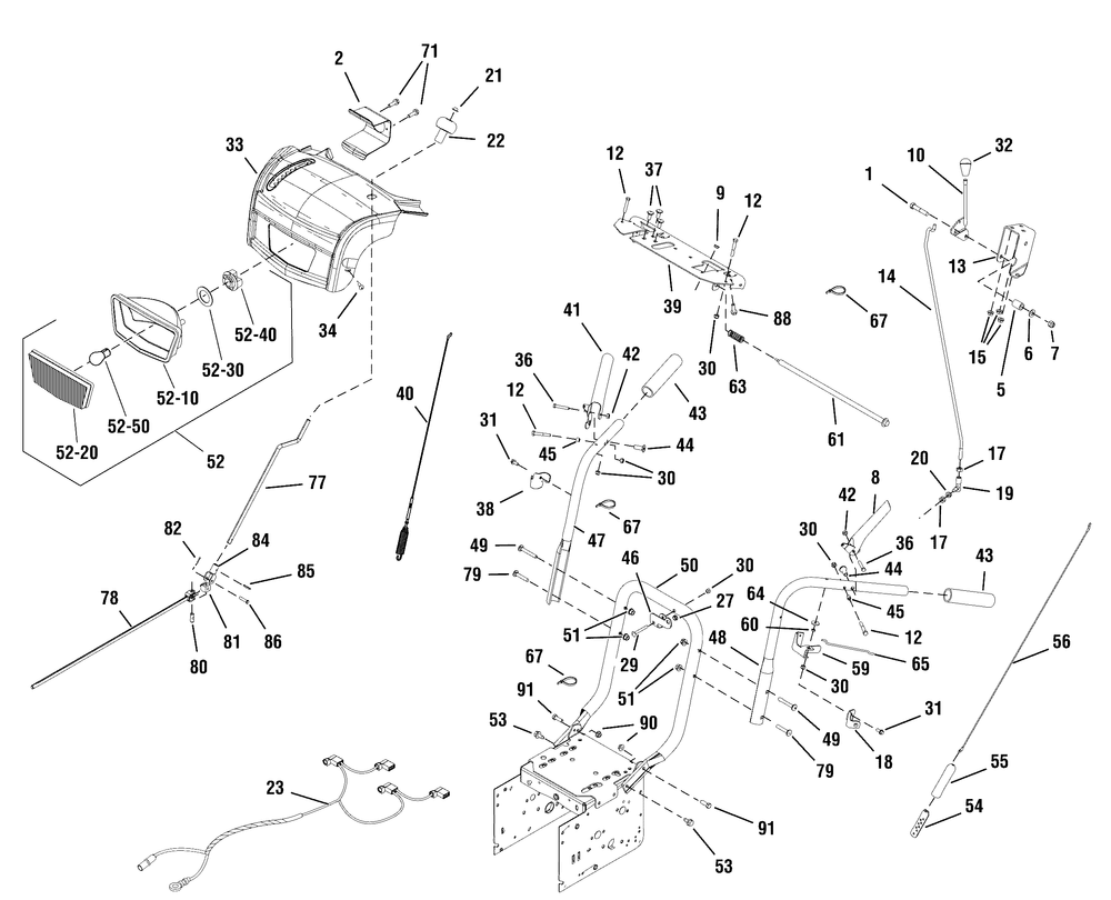 Handle And Cover Panel Assembly Diagram and Parts List for 1695575 2008 Briggs and Stratton Snow Blower